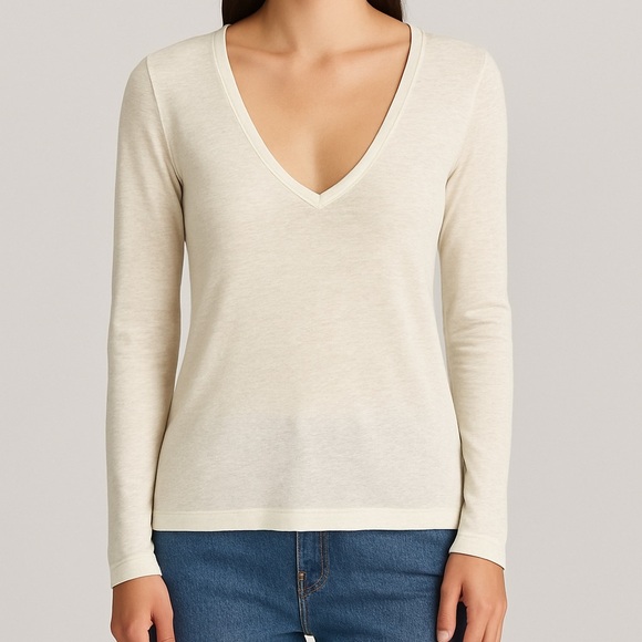 White House black market long sleeve white blouse w/ silver beading v neck- m - Picture 1 of 9